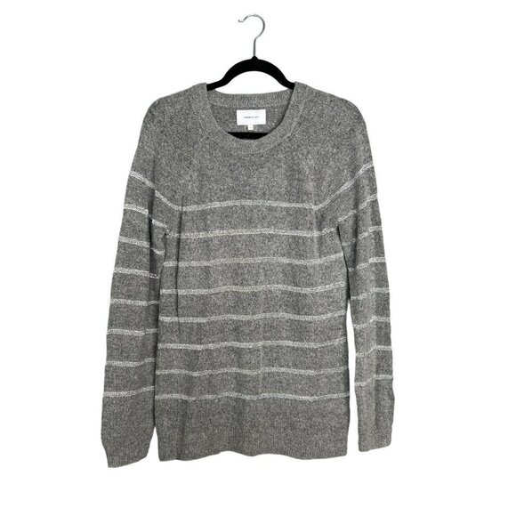 Current/Elliott Lightweight Gray Silver Metallic Stripe Sweater Crewneck Sz 1‎ - Picture 1 of 6